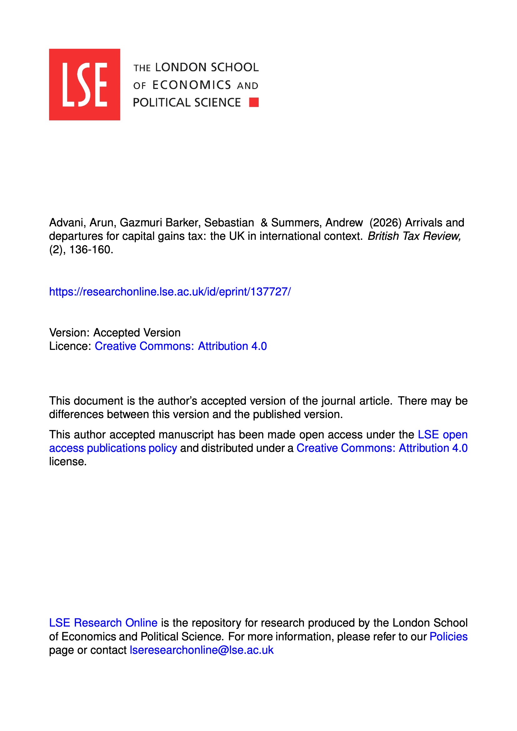 Arrivals and departures for capital gains tax: the UK in international context